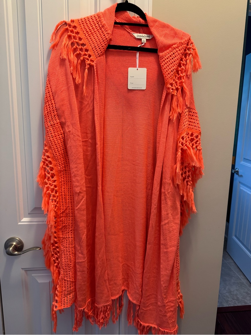 DAVI & DANI Coral Open-Front Knit Wrap with Crochet Trim